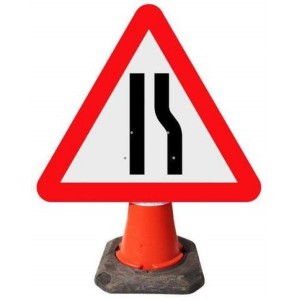Cone Mounted Sign Road Narrows Right Triangular