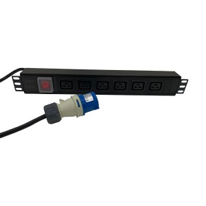 IEC Power Distribution Units 6 Way Horizontal Switched 16A BS4343 Plug (Commando) 6x C19 Black (L)490mm Cord 3Mtr