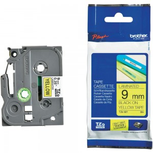 P-Touch Tape Cassette Gloss Black on Yellow TZe-621 (W)9mm x (L)8Mtr