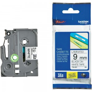P-Touch Tape Cassette Gloss Black on White TZe-221 (W)9mm x (L)8Mtr
