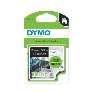 D1 Label Tape Flexible Nylon Black on White S0718040 (W)12mm x (L)3.5Mtr