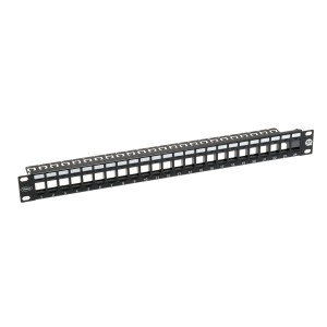 Patch Panel Unloaded Cat5e Unshielded 24Port Keystone Rear Cable Management Black (H)1U x (W)19"