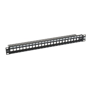 Patch Panel Unloaded Cat6 Unshielded 24Port Keystone Rear Cable Management Black (H)1U x (W)19"