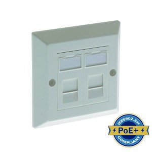 Assembled Outlet Cat6 Single Gang 2 Ports Bevelled Faceplate White (H)86mm x (W)86mm   