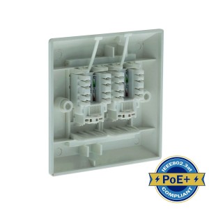 Assembled Outlet Cat6 Single Gang 2 Ports Bevelled Faceplate White (H)86mm x (W)86mm