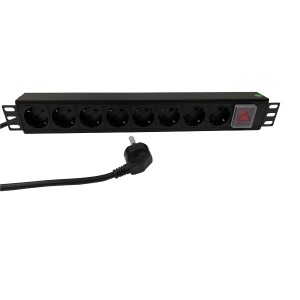 PDU 8 Way Horizontal Switched Schuko Plug (Euro) Schuko Socket (Euro) Black (L)490mm Cord 3Mtr