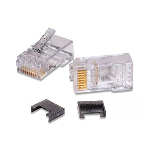 RJ45 Plug 8P8C Cat5e Unshielded Round 4.8mm-5.6mm 23-26 AWG Stranded, 23-26 AWG Solid Two-Part Clear Pack Qty: 100pcs Mfr Ref: MP-5EU-1 