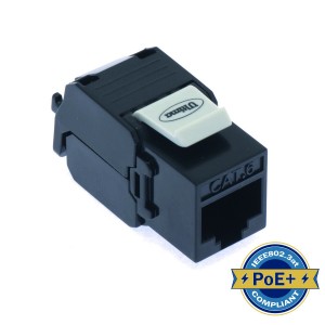HD Keystone Jack Cat6 Toolless 180 Deg Unshielded Black   