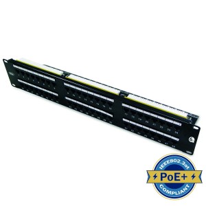 Patch Panel Cat6 Unshielded 48Port Rear Punch Rear Cable Management Black (H)2U x (W)19"