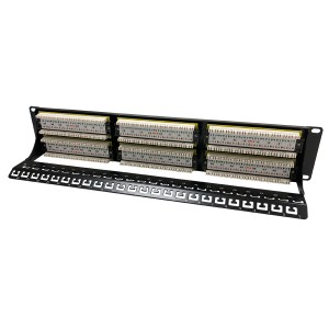 Patch Panel Cat6 Unshielded 48Port Rear Punch Rear Cable Management Black (H)2U x (W)19"
