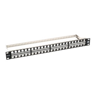 Patch Panel Unloaded Cat6A Shielded 48Port HD Keystone Rear Cable Management Black (H)1U x (W)19"