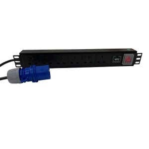 PDU 6 Way Horizontal Surge Protected Switched 16A BS4343 Plug (Commando) 13A UK Socket Black (L)490mm Cord 3Mtr