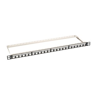 Patch Panel Unloaded Cat6A Shielded 24Port Keystone Rear Cable Management Black (H)0.5U x (W)19"