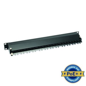 Patch Panel Cat6A Shielded 24Port Right Angle Shuttered Ports Black (H)1U x (W)19"