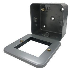 Faceplate Flat Single Gang 2x Euro Metal Clad Grey (H)86mm x (W)86mm With Steel Surface Mount Backbox