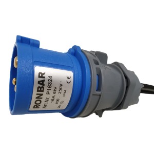 Power Lead 16A Commando Plug 2x 16A Commando Sockets Splitter Black (L)0.5Mtr Rating IP44