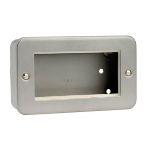 Faceplate Flat Double Gang 4x Euro Metal Clad Grey (H)86mm x (W)146mm With Steel Surface Mount Backbox  