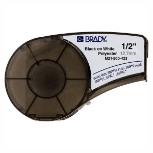 Polyester Label M210/M211/BMP21-PLUS Black on White M21-500-423 (W)12.7mm x (L)6.4Mtr