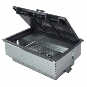 Floor Box 3 Compartment Deep Empty Grey (D)120mm Floor Cut Out 303mm x 221mm Faceplate Size 89mm x 185mm