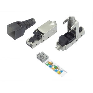 Field Termination RJ45 Plug 8P8C Cat6A Shielded Round 6-9mm 22-27AWG Stranded, 22-26AWG Solid
