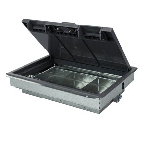 Floor Box 3 Compartment Shallow Empty TFB3/64 Grey (D)64mm Floor Cut Out 303mm x 221mm Faceplate Size 89mm x 185mm