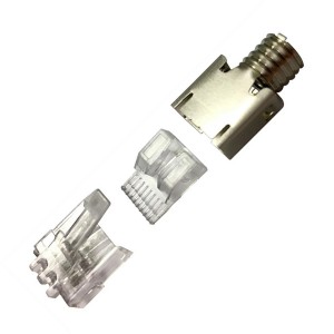 RJ45 Plug 8P8C Cat6A Shielded/Unshielded Round 5.7mm-7mm 23-26AWG Stranded, 23-26AWG Solid Three-Part Silver Pack Qty: 100pcs  