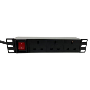 Minipatch 10 PDU 3 Way Horizontal 13A UK Plug 13A UK Socket Black (H)1U x (W)10"