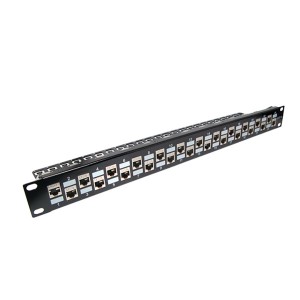 Patch Panel Cat6A Shielded 24Port Through Coupler Rear Cable Management Black (H)1U x (W)19"