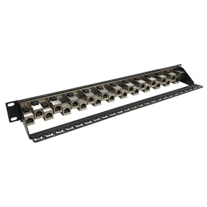 Patch Panel Cat6A Shielded 24Port Through Coupler Rear Cable Management Black (H)1U x (W)19"