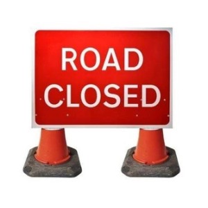 Cone Mounted Sign Road Closed Rectangular (H)750mm x (W)1050mm