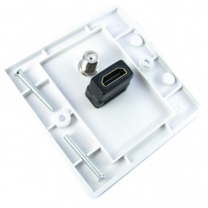 HDMI Faceplate Quick Connect Coupler Single Gang Plastic 1x 4K UHD & 1x TV Coax White NX-WP-040C