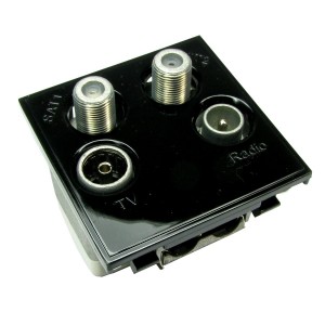 TV & Satellite Euro Module Screw Terminal 2x Coax, 2x F-Type Quadplex Black (H)50mm x (W)50mm   