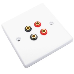 Speaker Faceplate Solder Single Gang Plastic 4x 4mm Banana Socket White NX-WP-060