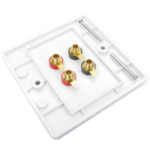 Speaker Faceplate Solder Single Gang Plastic 4x 4mm Banana Socket White NX-WP-060