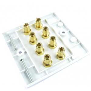 Speaker Faceplate Screw Terminal Single Gang Plastic 8x 4mm Banana Socket White NX-WP-062STR