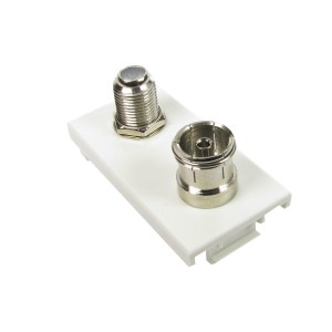 TV & Satellite Euro Module Quick Connect Coupler 1x Coax, 1x F-Type White (H)50mm x (W)25mm   
