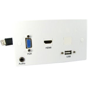 Projector Faceplate Double Gang Plastic 1x VGA, 1x HDMI, 1x 3.5mm, 1x USB-A White 4K 60Hz 4:4:4