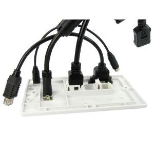 Projector Faceplate Double Gang Plastic 1x VGA, 1x HDMI, 1x 3.5mm, 1x USB-A White 4K 60Hz 4:4:4