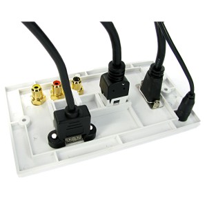 Projector Faceplate Double Gang Plastic 1x VGA, 1x HDMI, 1x 3.5mm, 1x USB-A, 3x Phono White NX-WP-082X 4K 60Hz 4:4:4