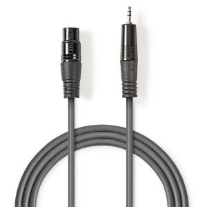 XLR Audio Lead 3 Pin XLR to 3.5mm Jack Female-Male Black (L)1Mtr