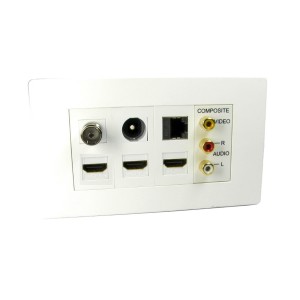 Multimedia TV Faceplate Screwless Quick Connect Coupler Double Gang Plastic 3x HDMI, TV Coax, Optical, 3x Phono, Cat6 4K 60Hz 4:4:4 White NX-WPSL-510QT  
