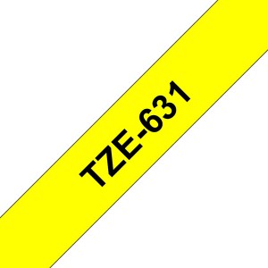 P-Touch Tape Cassette Gloss Black on Yellow TZe-631 (W)12mm x (L)8Mtr