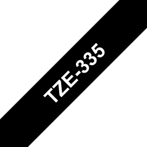 P-Touch Tape Cassette Gloss White on Black TZe-335 (W)12mm x (L)8Mtr
