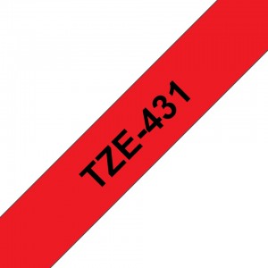 P-Touch Tape Cassette Gloss Black on Red TZe-431 (W)12mm x (L)8Mtr