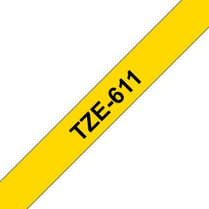 P-Touch Tape Cassette TZe-611 6mm Black on Yellow Gloss (L)8Mtr