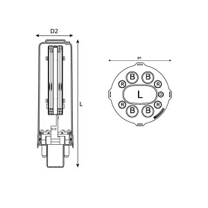 Dome Closure 48 Fibre FRBU 9 Port (8x Round, 1x Oval) FRBTB-AXXNB4X Black (L)435mm (Dia)130mm