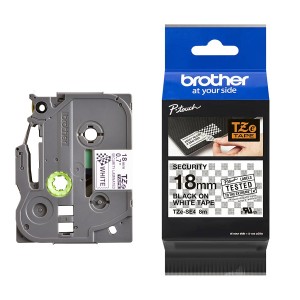 P-Touch Tape Cassette Security Black on White TZe-SE4 (W)18mm x (L)8Mtr