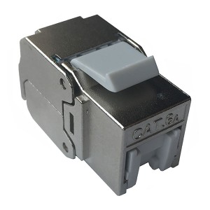 Keystone Jack Cat6A Toolless 180 Deg HD Shielded White Shutter Silver