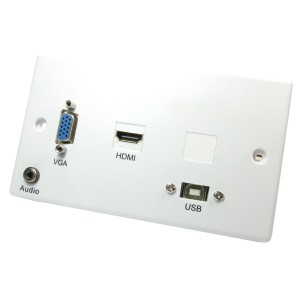 Projector Faceplate Double Gang Plastic 1x VGA, 1x HDMI, 1x 3.5mm, 1x USB-B White NX-WP-071USBXB 4K 60Hz 4:4:4