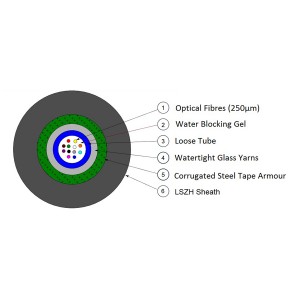 Fibre Cable Corrugated Steel Tape SM 12 Fibre OS2 9/125 LSZH Eca Black